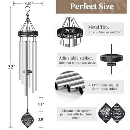 Memorial Gifts for Loss of Mom,32'' Sympathy Wind Chimes Gifts for Loss of Mother, Bereavement/Condolence/Remembrance Gift, Windchimes in Memory of Mom - size: D-Silver-Mom