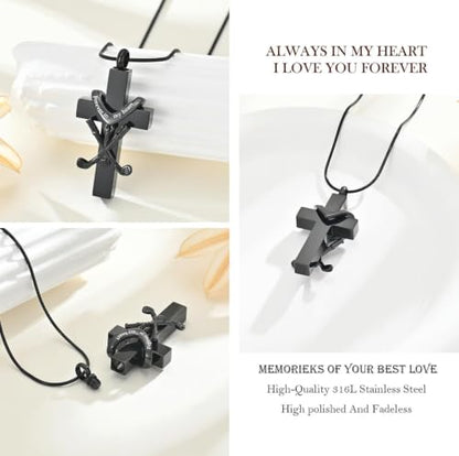 zeqingjw Cross Urn Necklace for Ashes for Men Women Stainless Steel Cremation Golf Clubs Jewelry Ashes Keepsake Memorial Pendant Ash Holder of Loved Ones - color: Black