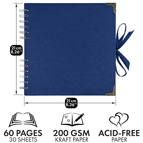 Bstorify Square Scrapbook Photo Albums 8 x 8 Inch Blue Hardcover with Ribbon Closure - Ideal for Scrapbooking, Art & Craft Projects | Hardcover with Thick Kraft Paper, Ideal for Your Scrapbooking Albums, Art & Craft Projects (Blue, 8 x 8 Inch) - color: Bl