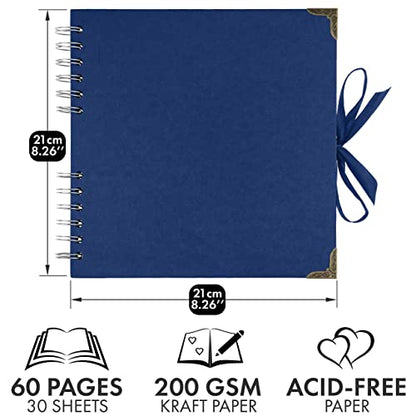 Bstorify Square Scrapbook Photo Albums 8 x 8 Inch Blue Hardcover with Ribbon Closure - Ideal for Scrapbooking, Art & Craft Projects | Hardcover with Thick Kraft Paper, Ideal for Your Scrapbooking Albums, Art & Craft Projects (Blue, 8 x 8 Inch) - color: Bl