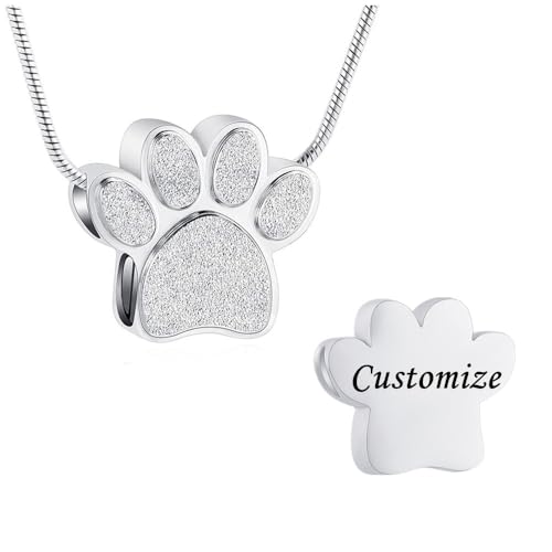 Pet Urns For Dogs/Cats - Pet Ashes Necklace - Paw Print Urn Necklace with Mini Keepsake Urn Memorial Ash Jewelry - color: Customize