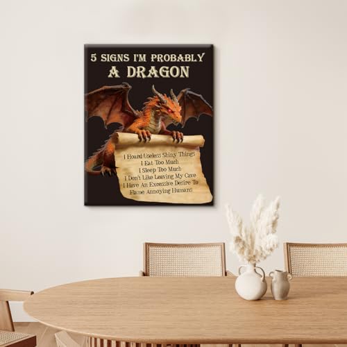 Funny Dragon Wall Art 5 Signs I'm Probably a Dragon Poster Wall Decor - color: Dragon