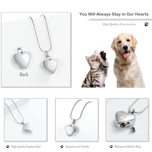zeqingjw Pet Cremation Jewelry for Ashes Pendant Paw Print Pet Heart Urn Necklace Memorial Keepsake Jewelry for Pet/Dog's/Cat's Ashes - color: Heart-Silver
