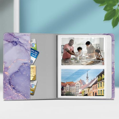 Fintie Photo Album 4x6 Photos - 112 Pockets Wallet Albums Memory Book | Vegan Leather Cover, 4X6 Picture Keepsakes, Family/Wedding/Travel Memory Book, Baby/Kids/Boys/Girls Gift, Lilac Marble - color: lilac marble