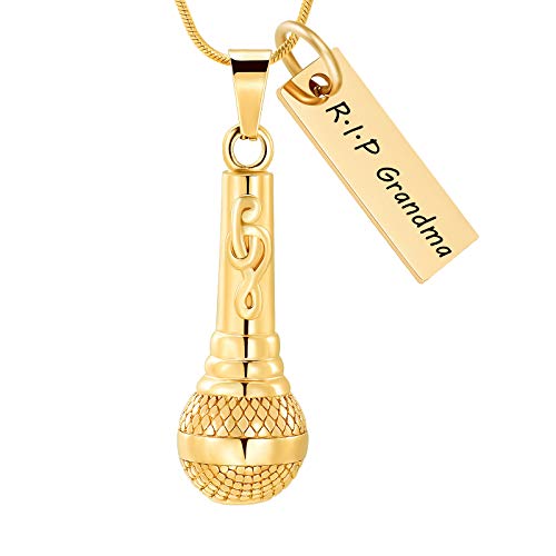 Microphone Cremation Jewelry for Ashes - Memorial Urn Necklace Ashes Holder Stainless Steel Keepsake Pendant Jewelry for Music Lover - color: Customize