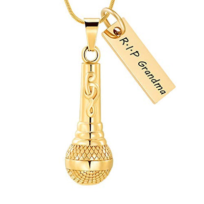 Microphone Cremation Jewelry for Ashes - Memorial Urn Necklace Ashes Holder Stainless Steel Keepsake Pendant Jewelry for Music Lover - color: Customize