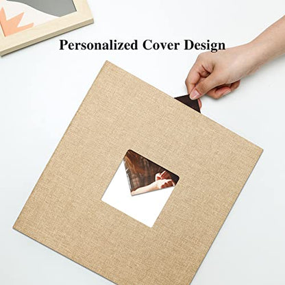 Vienrose Large Photo Album Self Adhesive for 4x6 8x10 Pictures Linen Scrapbook Album DIY 40 Blank Pages with A Metallic Pen | Linen Cover, Scrapbook, Fits 4X6 8X10 Pictures, Metallic Pen Included, Diy - color: Khaki, size: 11"x10.6" 40Pages