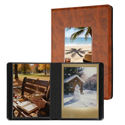 uxcell 32 Pockets Vintage Photo Album, 16 Pages Photocard Holder 6.8 x 5" Retro PU Leather Instant Camera Album Picture Book Organizer for Weddings Travel Family, Bright Brown - color: Bright Brown, size: 6.81 x 5.04 Inch（32 Pockets)