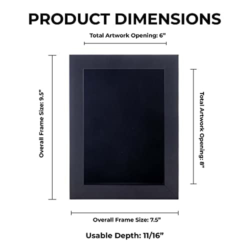 6x8 Shadow Box Frame Black Wood | with a 3/4" Usable Display Depth | Includes a Black Real Suede Texture Acid-Free Backing Board, UV Resistant Acrylic, and Hanging Hardware