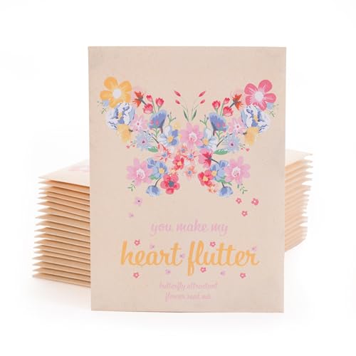 Make Your Heart Flutter 25 Bird and Butterfly Wildflower Seed Packets for Planting, A Beautiful Valentines Day Gift, Bentley Seed Co - style: Heart Flutter