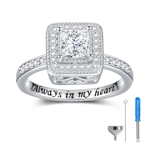 925 Sterling Silver Cremation Urn Ring for Women Memorial Ashes Keepsake Jewelry to Honor Loved Ones - color: CZ