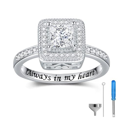 925 Sterling Silver Cremation Urn Ring for Women Memorial Ashes Keepsake Jewelry to Honor Loved Ones - color: CZ