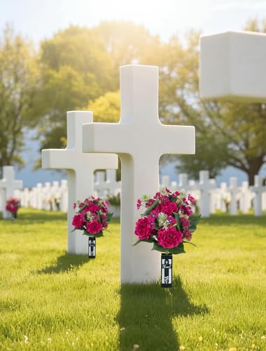 Artificial Cemetery Flowers for Grave: with Vase, 2 Pcs, Hot Pink - color: Hot Pink