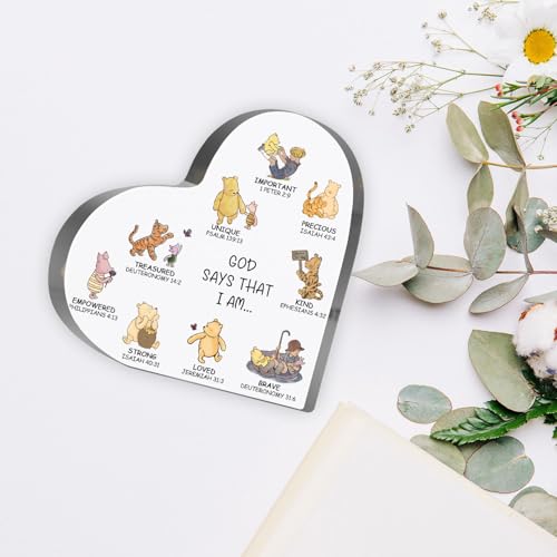 Religious Gifts for Women, Winnie Bible Verse Encouragement Presents for Sister Mom Friend, Christian Home Office Desk Winnie Decor, God Says Inspirational Acrylic Hearts Plaques - style: Winnie 002