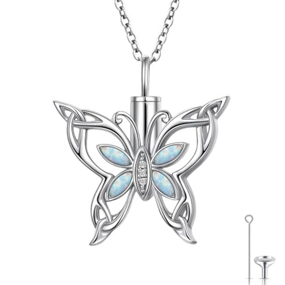 925 Sterling Silver Urn Necklaces for Women Claddagh/Angel Wings/Guitar/Butterfly/Tree of Life Ashes Memorial for Loss Keepsake Jewelry Present Easter Day of the Dead - style: Butterfly-Opal