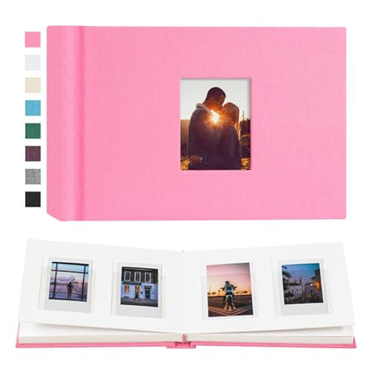 Instax Mini Photo Album with Writing Space, 56 Pockets, Pink | Compatible with 2x3 inch & Polaroid Pictures, Recessed Clear Pockets, Wedding Guest Book and Family Memories - color: Pink, size: 52 Pockets