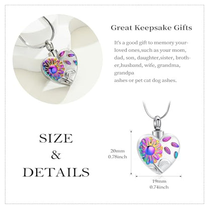 Urn Necklace for Ashes Sunflower Cross Necklace Cremation Jewelry Ashes Necklace for Human Women Pets Sunshine Pendant Keepsake Jewelry for Ashes - color: Rainbow