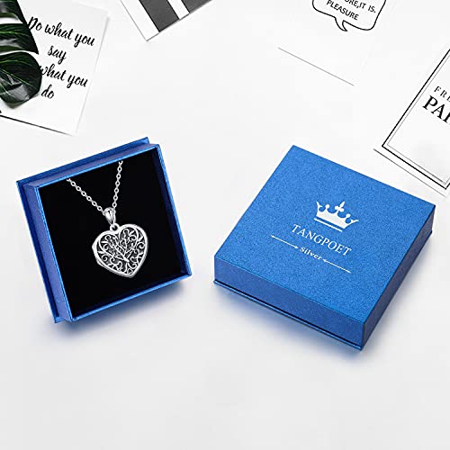 TANGPOET Heart Locket Necklace for Women 925 Sterling Silver Photo Locket Holds Two Pictures Inside Memorial Keepsake Jewelry Gifts for Mothers Day Birthday Christmas - style: F01-Tree of Life