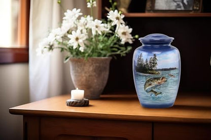 Gone Fishing Bass Cremation Urn – Adult Urn for Human Ashes up to 210 lbs – Fisherman Tribute Memorial Funeral Urn for Men and Women – Full Size Bass Fish Urn with Velvet Bag (Large) - size: Large (Bass)