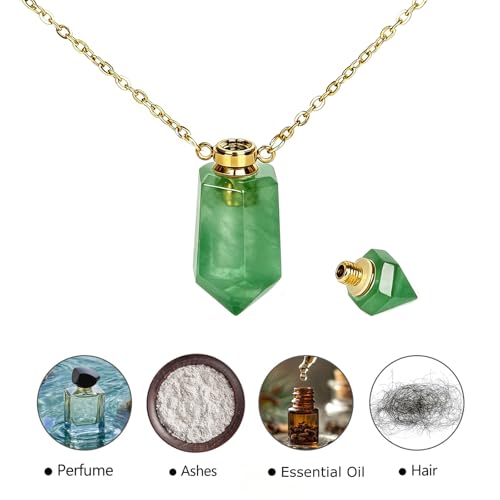 RIPFEVURN Cremation Jewelry Urn Necklaces for Ashes for Women Men Natural Crystal Stone Urn Locket Gemstone Human Ashes Keepsake Pendant - color: Green