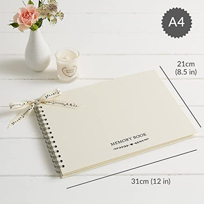 ANGEL & DOVE Large Ivory Funeral Guest Book 12" x 8" - for Funeral, Condolence, Memorial, Celebration of Life