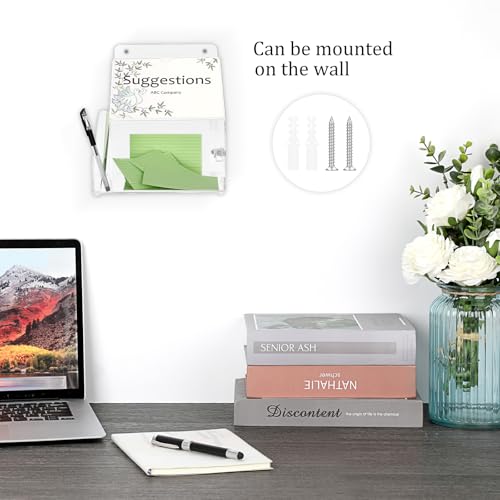 BTSKY Acrylic Suggestion Box With Lock Wall Mounted Acrylic Donation Box with 5"x7" Sign Slot, Office Ballot Boxes with Side-Pocket Collection Boxes for Voting Locking Suggestion Mailbox ,Clear | Wall Mounted Donation Box Office Ballot Boxes Collection Co