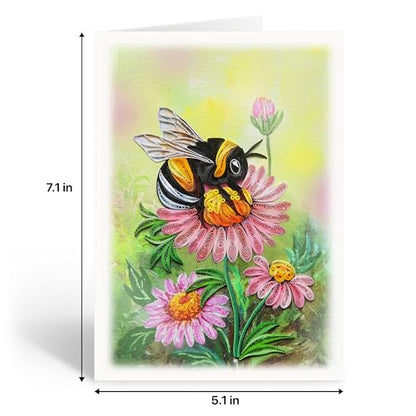 KingKraft Bee Quilling Card, Handcrafted Greeting Card for All Occasions, Birthday, Thinking of You, Get Well, Anniversary Card for Wife, Valentines Day, Mothers Day Card, Blank Inside - color: Bee