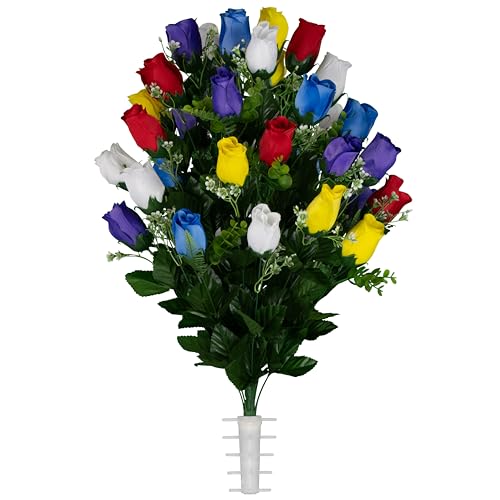 Sympathy Silks Artificial Cemetery Flowers - Gravesite Flowers - Multi Color Roses - color: Multi Color Roses, size: (1) Bouquet