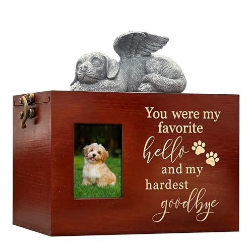 Large Dog Urn for Ashes Box with Picture Black Funeral Cremation Box Wooden Keepsake with Flannel Lining for Loss of Dog Remembrance Gift（Dog Urn-Red Brown-XL） - color: Dog Urn-red Brown-hello, size: Extra Large