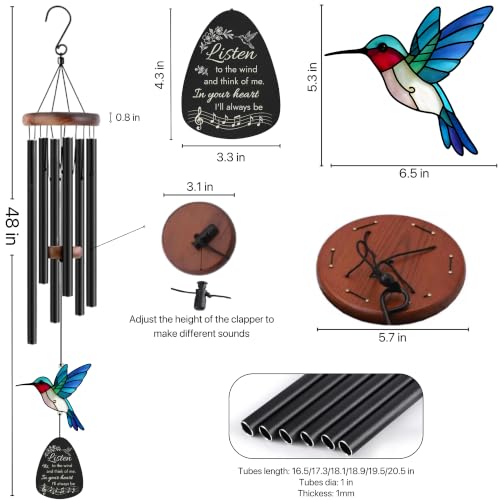Memorial Wind Chimes for Loss of Loved One, Sympathy Gifts for Loss of Mother/Dad/Husband - Hummingbird Wind Chimes for Outside with Mute Option, Sympathy Wind Chimes 48'' - size: 48IN
