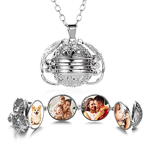 ONLYJUMP Wing Photo Locket Necklace for Women for Women 4 Pictures Frame Chain Charms Multi Layer Vintage Expanding Picture Box Pendant Mother's Day Valentine Birthday Gift Jewelry (silver, Rose Gold) - color: Silver
