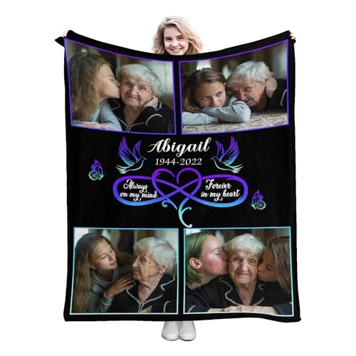 Customize Memory Blankets in Loving Memory for Loss of Loved One Dad Mom Grandma Grandpa Personalized Memorial Blanket with Picture Customized Sympathy Remembrance Present - color: Color 19