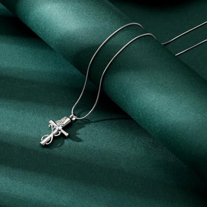 Butterfly Cross Cremation Jewelry Urn Necklaces Cross Butterfly Urn Necklaces for Ashes Memorial Keepsake Pendant for Women Men Gifts With Funnel Kit & Bag - color: Silver