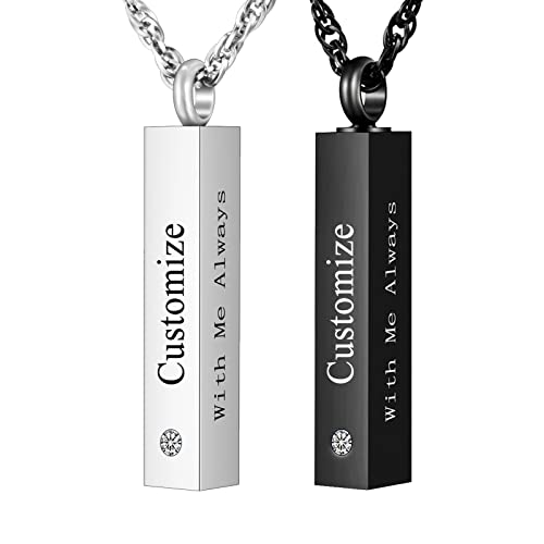 abooxiu Urn Necklace for Ashes Cube Cremation Jewelry for Ashes Minimalist Ashes Necklace Vertical Stainless Steel Memorial Ash Holder - color: Silver&Black, style: Engraving