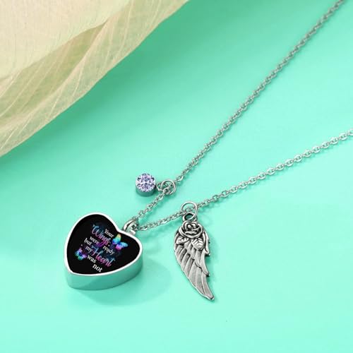 RIPFEVURN Heart Cremation Jewelry Urn Necklaces for Ashes for Women Stainless Steel Butterfly Cremation Jewelry Human Ashes Holder Memorial Keepsake Pendant - color: Your wings