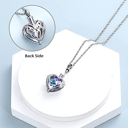 shajwo Angel Wing Heart Urn Necklace for Ashes - color: Silver-Purple