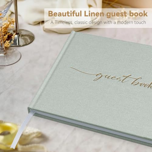 1DOT2 Linen Wedding Guest Book, Sage Green, No Year - color: Sage Green, size: No Year