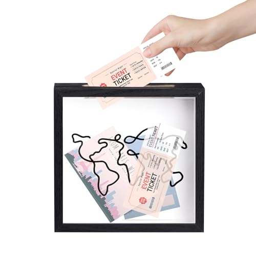 Travel Adventure Archive Shadow Box for Memories, 8 Inch Shadow Display Cases with Slot on Top, Concert Ticket Stub Memory Top Loading Keepsake Box, Travel Gift Frame