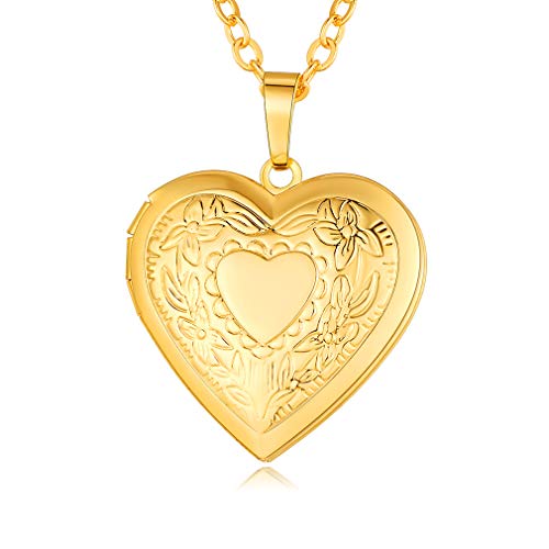 Custom4U Personalized Heart Locket Necklace with Pictures,Sunflower/Angel Wings/Heart Shaped Lockets Custom Photo,Gold/Rose Gold/White Lockets That Holds Picture,Customized Memorial Jewelry for Women - color: B-Heart-Gold(Locket Only)