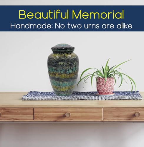 Mosaic Glass Cremation Urn Dark Blue - Hand Made Funeral Urn for Human Ashes - Large Adult Size - Burial Urn Capacity 200 cu in - color: Dark