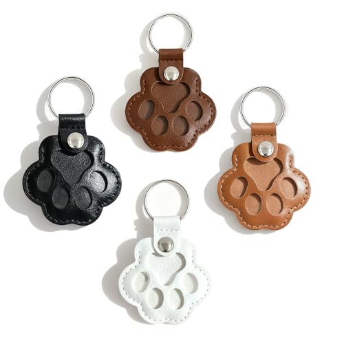 4pcs Pet Paw Shape Leather Keychains, Handmade Fur Keepsake for Cats and Dogs, Unique Pet Hair Memorial Key Rings, Cute Fur Storage Gifts for Bags and Handbags (Dark Colors)