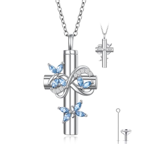 DAOCHONG Butterfly Cross Urn Necklace Memorial Cremation Jewelry - style: Blue Butterfly Urn Necklaces