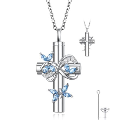 DAOCHONG Butterfly Cross Urn Necklace Memorial Cremation Jewelry - style: Blue Butterfly Urn Necklaces