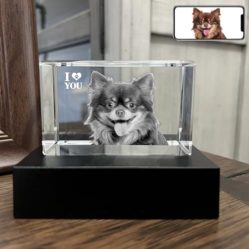 Dog Memorial Gifts for Pet Loss – Personalized Crystal Photo for Dogs & Cats, Custom Laser Etched Crystal (Small Landscape) - size: Small Landscape