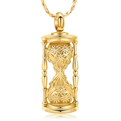 Imrsanl Cremation Jewelry for Ashes Flower Hourglass Urn Necklace for Women Ashes Holder Memorial Pendant Loved Ones Funeral Keepsake - color: Gold