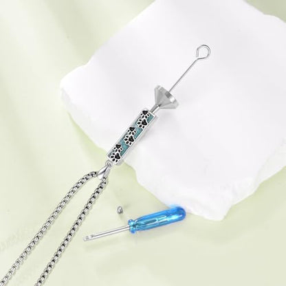 Turquoise Bar Urn Necklace 18k White Gold Plated Paw Print/Dragonfly/Tree of Life/Mountain/Cremation Pendant Necklaces For Women Female Gift Jewelry For Ashes