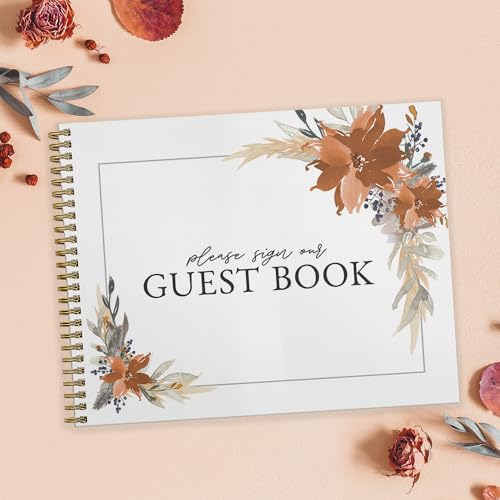 Canopy Street Hardcover Indie Autumn Floral Wedding Guestbook / 120 Lined Guest Signature Pages Inside / 8.5" x 11" Landscape Lay Flat Anniversary Fall Flower Guest Book/Gold Metal Spiral Binding - color: Indie Autumn Floral