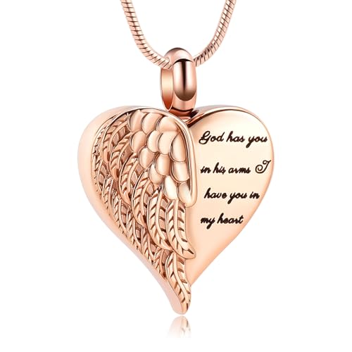 Angel Wing Heart Urn Necklace for Ashes Cremation Jewelry for Women Men Stainless Steel Memorial Necklaces Ash Holder for Human Keepsake Jewelry for Loved Ones with Fill Tool - color: A-Rose Gold