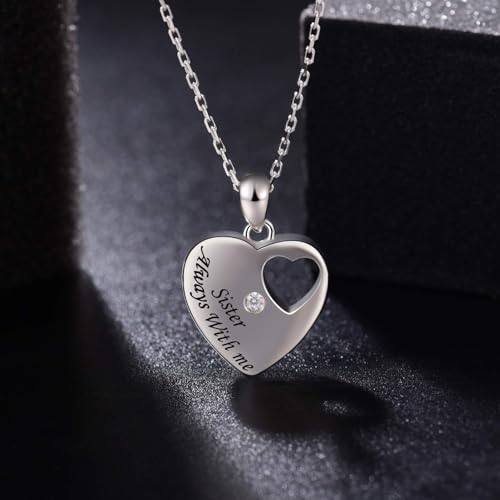 BEILIN 925 Sterling Silver Urn Necklace for Ashes for Women Keepsake Memorial Heart Cremation Jewelry for Ashes - style: Sister