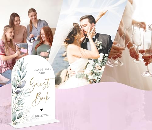 Acrylic Wedding Signs, Greenery Theme Please Sign Our Guestbook, Wedding Reception Signage, Bridal Shower Table Decor with Stand, Engagement, Anniversary, Newlywed Events and Parties Supplies, 19 - color: Please Sign Our Guestbook Sign, 19